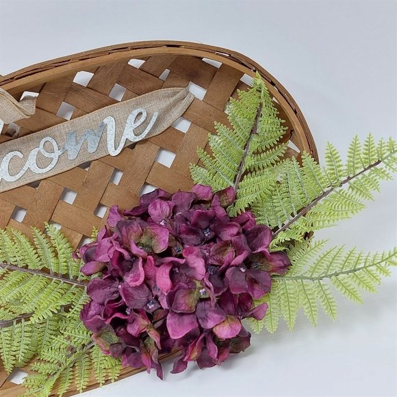 Farm Basket Wall Decor Welcome Sign Hydrangea Greenery Ready To Hang 18" Long - Picture 3 of 8